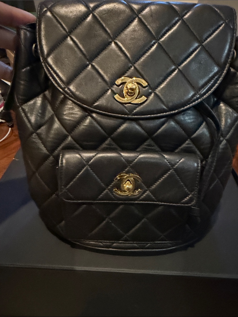 CHANEL Black Quilted Leather Backpack with Gold CC Hardware